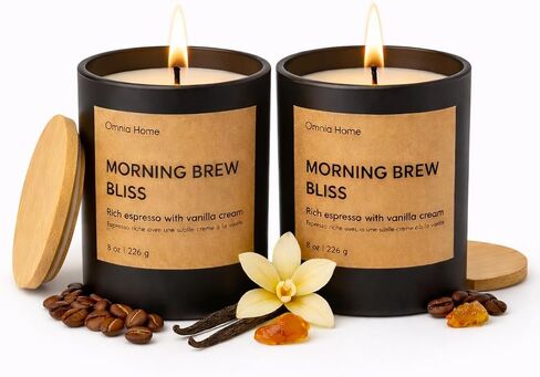 Scented Soy Wax Candle – Coffee Candles for Home Scented with Notes of Espresso, Vanilla Cream & Warm Amber – Cozy Home Decor & Gift (Morning Brew Bliss, Beige, 8 oz) in Kuwait