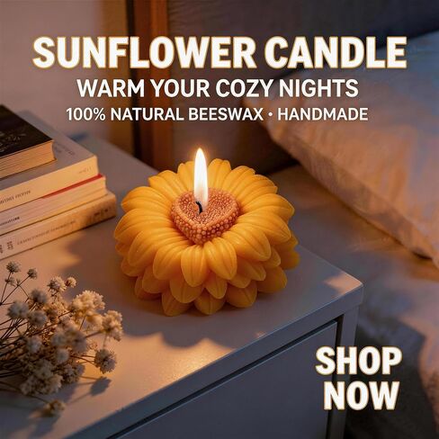 Sunflower Shaped Scented Candle,Cheerful Yellow Bloom Design,Floral Soy Wax Decorative Candle for Self-Care,Delicate Romantic Home Decor for Valentine's Day,Birthdays & Aesthetic Spaces in Saudi Arabia