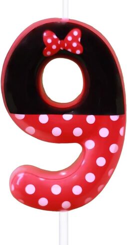 2nd Red Bow Birthday Candles for Girls, Red Black Mouse Cake Topper Cupcake Decor, Mouse Cartoon Themed Birthday Party Decorations Supplies (with White dot, Number 2) in Kuwait