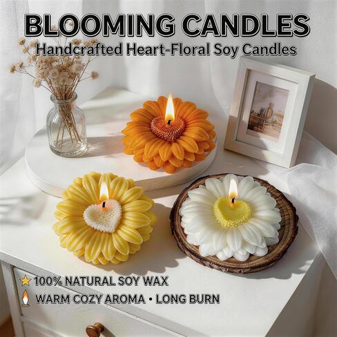 Sunflower Shaped Scented Candle,Cheerful Yellow Bloom Design,Floral Soy Wax Decorative Candle for Self-Care,Delicate Romantic Home Decor for Valentine's Day,Birthdays & Aesthetic Spaces in Saudi Arabia