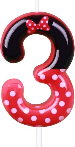 2nd Red Bow Birthday Candles for Girls, Red Black Mouse Cake Topper Cupcake Decor, Mouse Cartoon Themed Birthday Party Decorations Supplies (with White dot, Number 2) in Kuwait