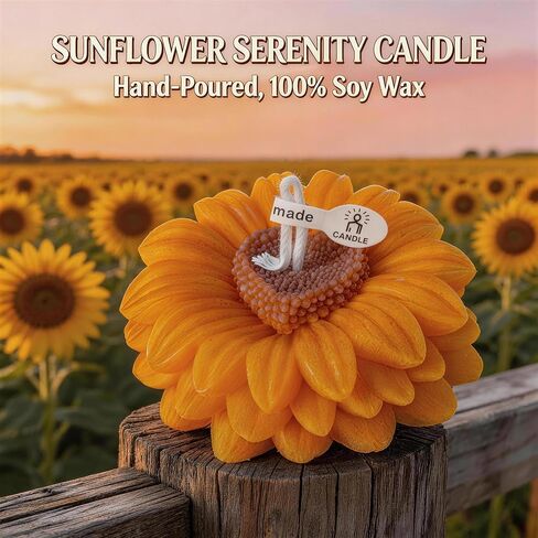 Sunflower Shaped Scented Candle,Cheerful Yellow Bloom Design,Floral Soy Wax Decorative Candle for Self-Care,Delicate Romantic Home Decor for Valentine's Day,Birthdays & Aesthetic Spaces in Saudi Arabia