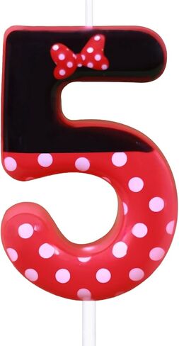 2nd Red Bow Birthday Candles for Girls, Red Black Mouse Cake Topper Cupcake Decor, Mouse Cartoon Themed Birthday Party Decorations Supplies (with White dot, Number 2) in Kuwait