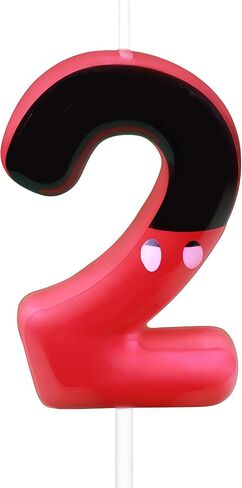 2nd Red Bow Birthday Candles for Girls, Red Black Mouse Cake Topper Cupcake Decor, Mouse Cartoon Themed Birthday Party Decorations Supplies (with White dot, Number 2) in Kuwait