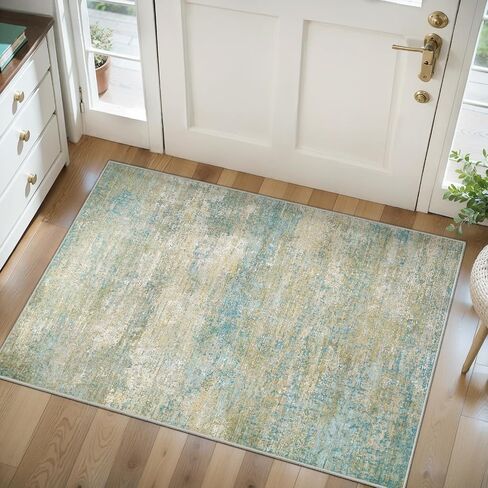 Tangsoo 2x3 Washable Rugs for Entryway Small Area Rug, Modern Non-Slip Low Pile Soft Rug, Abstract Indoor Front Door Throw Rugs for Entry Entrance Kitchen Bathroom Living Room Home Decor Blue/Beige in Saudi Arabia