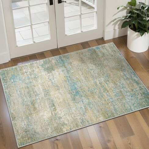 Tangsoo 2x3 Washable Rugs for Entryway Small Area Rug, Modern Non-Slip Low Pile Soft Rug, Abstract Indoor Front Door Throw Rugs for Entry Entrance Kitchen Bathroom Living Room Home Decor Blue/Beige in Saudi Arabia