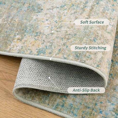 Tangsoo 2x3 Washable Rugs for Entryway Small Area Rug, Modern Non-Slip Low Pile Soft Rug, Abstract Indoor Front Door Throw Rugs for Entry Entrance Kitchen Bathroom Living Room Home Decor Blue/Beige in Saudi Arabia