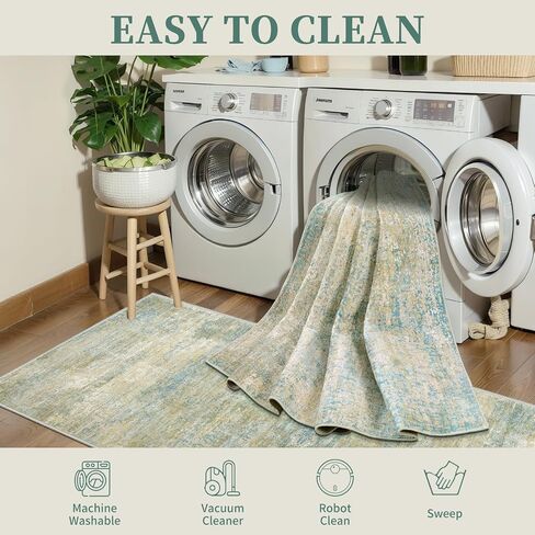 Tangsoo 2x3 Washable Rugs for Entryway Small Area Rug, Modern Non-Slip Low Pile Soft Rug, Abstract Indoor Front Door Throw Rugs for Entry Entrance Kitchen Bathroom Living Room Home Decor Blue/Beige in Saudi Arabia