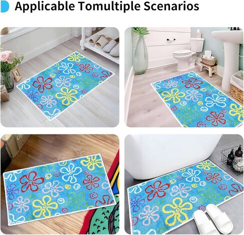 Cute Cartoon Sponge Bathroom Rug 3x2 Non-Slip Machine Washable Cool Cartoon Bedroom Rug for Bathroom, Living Room, Front Door, Playroom (35.5 * 23.6 inch) in Saudi Arabia