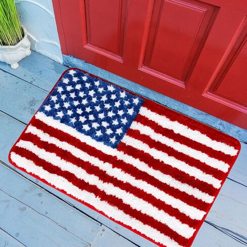 Whaline Patriotic Bath Rug 4th of July American Flag Tufted Bath Mat Non Slip Shower Rugs Floor Mat Carpet for 250th Anniversary Independence Day Home Kitchen Bedroom Bathroom Entrance Decor in Kuwait