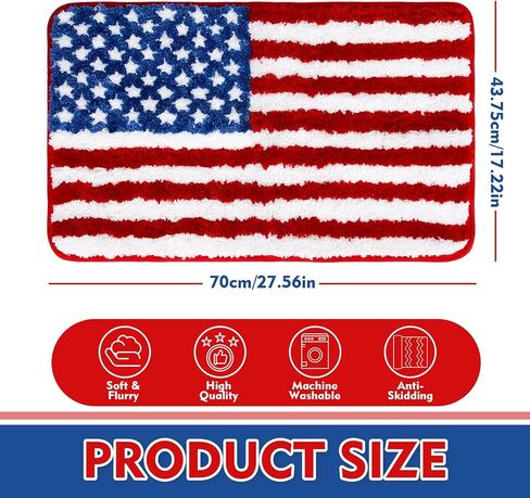 Whaline Patriotic Bath Rug 4th of July American Flag Tufted Bath Mat Non Slip Shower Rugs Floor Mat Carpet for 250th Anniversary Independence Day Home Kitchen Bedroom Bathroom Entrance Decor in Kuwait