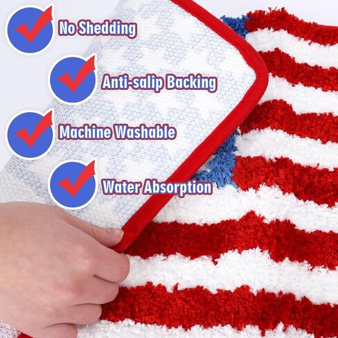 Whaline Patriotic Bath Rug 4th of July American Flag Tufted Bath Mat Non Slip Shower Rugs Floor Mat Carpet for 250th Anniversary Independence Day Home Kitchen Bedroom Bathroom Entrance Decor in Kuwait