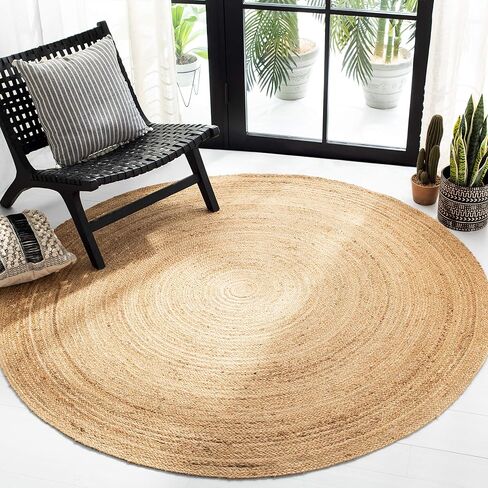 SAFAVIEH Natural Fiber Round Collection 6' Round Natural NFB310A Handmade Boho Braided Jute Area Rug in Kuwait