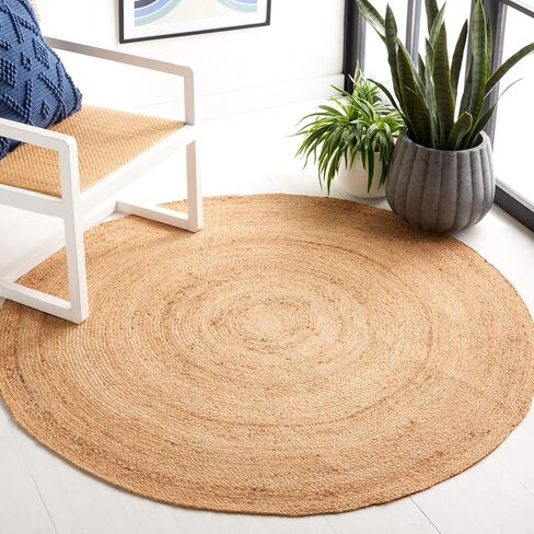 SAFAVIEH Natural Fiber Round Collection 6' Round Natural NFB310A Handmade Boho Braided Jute Area Rug in Kuwait