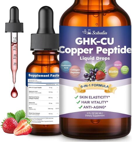 GHK-CU Peptide Supplement Liquid Drops, Premium 6-in-1 GHK CU Copper Peptides w. Marine Collagen Hyaluronic Acid Biotin for Anti-Aging, Skin Hair Growth Support, Oral Drops丨Women Men in Saudi Arabia