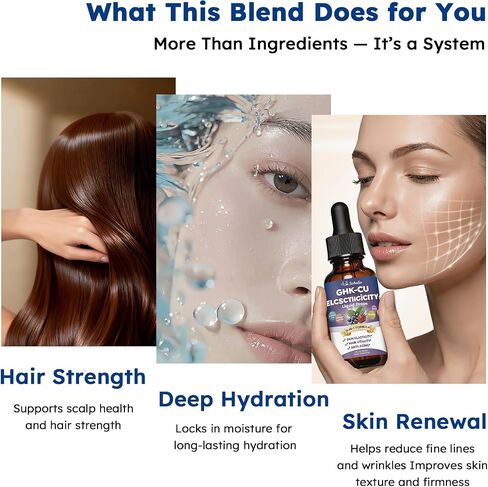 GHK-CU Peptide Supplement Liquid Drops, Premium 6-in-1 GHK CU Copper Peptides w. Marine Collagen Hyaluronic Acid Biotin for Anti-Aging, Skin Hair Growth Support, Oral Drops丨Women Men in Saudi Arabia