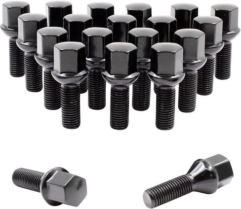 Wheel Accessories Parts Set of 20 Black 12x1.5 Lug Bolts Ball Seat (R12) 24mm Shank Length, M12 1.5 Thread, 17mm Hex Wheel Lug Bolts with Dual Hex Key (20, Black, M12x1.5) in Kuwait