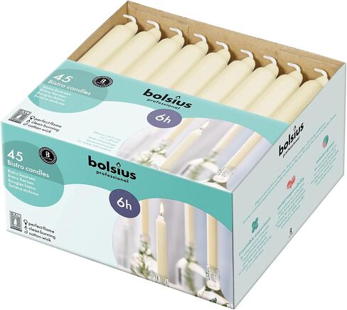 BOLSIUS Ivory Household Candles Bulk Pack 45 Count - Unscented Dripless 7 Inch Dinner Candlesticks - 6+ Hours Burn Time - Premium European Quality - Consistent Smokeless Flame - 100% Cotton Wick in Saudi Arabia