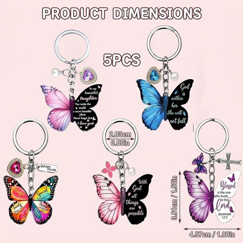 5PCS Butterfly Keychain for Women, Multiple Colors, Decorative Accessories for Keys and Bags, Gift Ideas for Friends and Family, Pink Blue Purple Gradient Color Options in Saudi Arabia