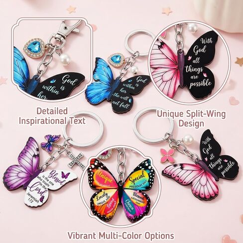 5PCS Butterfly Keychain for Women, Multiple Colors, Decorative Accessories for Keys and Bags, Gift Ideas for Friends and Family, Pink Blue Purple Gradient Color Options in Saudi Arabia
