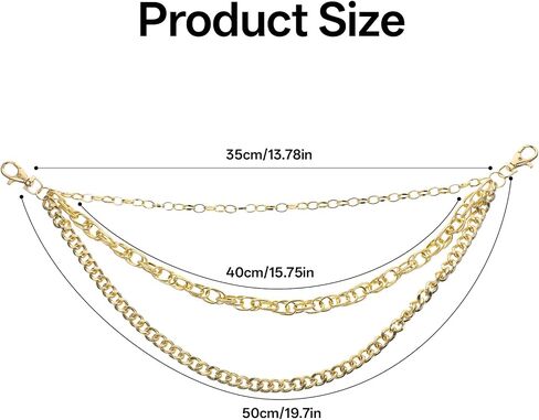 Larrel Heavy Duty Gold Pants Chain for Men Women, 3-Tiered Metal Punk Goth Pocket Chain with Double Clasp, Purse Chains Punk Accessories for Jeans Belt Pocket Bags in Kuwait