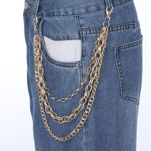 Larrel Heavy Duty Gold Pants Chain for Men Women, 3-Tiered Metal Punk Goth Pocket Chain with Double Clasp, Purse Chains Punk Accessories for Jeans Belt Pocket Bags in Kuwait