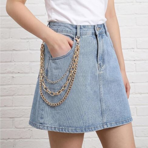 Larrel Heavy Duty Gold Pants Chain for Men Women, 3-Tiered Metal Punk Goth Pocket Chain with Double Clasp, Purse Chains Punk Accessories for Jeans Belt Pocket Bags in Kuwait