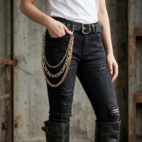 Larrel Heavy Duty Gold Pants Chain for Men Women, 3-Tiered Metal Punk Goth Pocket Chain with Double Clasp, Purse Chains Punk Accessories for Jeans Belt Pocket Bags in Kuwait