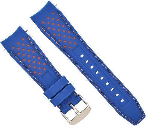 Ewatchparts 23mm Curved Rubber Strap Perforated Compatible With Citizen Eco Drive Watch Blue With Orange Stitching in Kuwait
