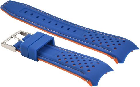 Ewatchparts 23mm Curved Rubber Strap Perforated Compatible With Citizen Eco Drive Watch Blue With Orange Stitching in Kuwait