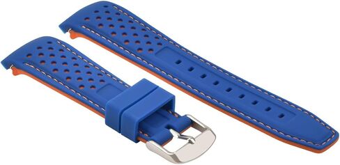 Ewatchparts 23mm Curved Rubber Strap Perforated Compatible With Citizen Eco Drive Watch Blue With Orange Stitching in Kuwait