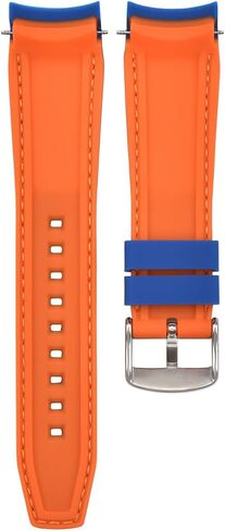 Ewatchparts 23mm Curved Rubber Strap Perforated Compatible With Citizen Eco Drive Watch Blue With Orange Stitching in Kuwait