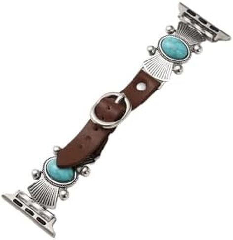 Boho Vintage Antique Turquoise Leather Strap Watchband Compatible With iWatch For Women and Men | Western Jewelry Cowboy Chic Strap Compatible With Smart Watch Series Ultra 2SE in Saudi Arabia