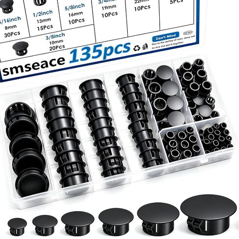 SMSEACE 305PCS نايلون ثقب البلاستيك المقابس 9-SISS أجهزة الصناعية البسكويت والمقابس للثقوب المستديرة 1/5 "1/4" 5/16 "3/8" 1/2 "5/8" 3/4 "7/8" 1 "للأثاث ، خزانة ، مطبخ ، مطبخ in Kuwait