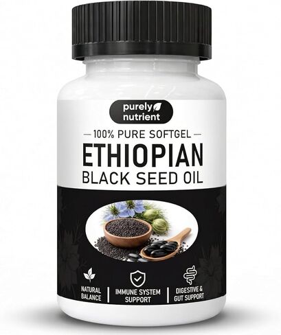 Purely Ethiopian Black Seed Oil Capsules, Purely Nutrient Ethiopian Black Seed Oil Capsules 4.64% Thymoquinone, Organic Cold Pressed, Non-GMO, Gluten-Free, 60 Softgels in Saudi Arabia