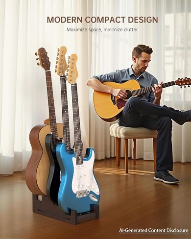 Multi Guitar Stand, 3 Holder Handmade Wood Guitar Stand Floor, Space-Saving Electric Guitar Stand, Guitar Rack for Acoustic Guitar, Electric Guitar, Bass Guitar Display (Brown) in Saudi Arabia