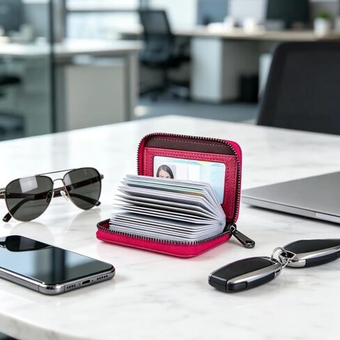 Women's Card & Id Cases, Credit Card Wallet,Zipper Secure ID Credit Card Case Organizer (Rose Red) in Kuwait