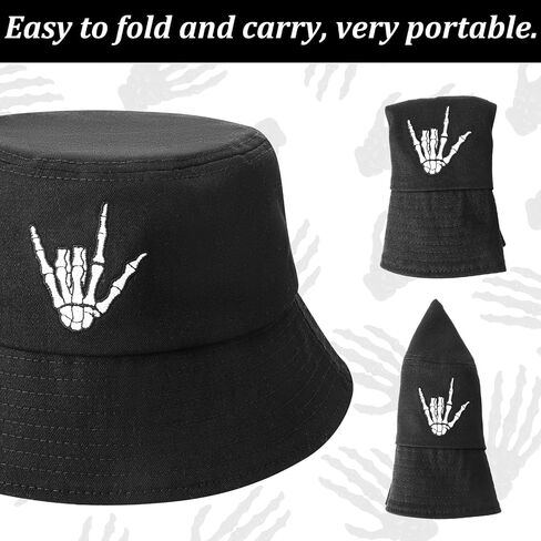 2 Pack Skull Bucket Hat for Men Women, Cotton Skeleton Hand Fisherman Hat, Foldable Black White Summer Travel Sun Hat in Saudi Arabia