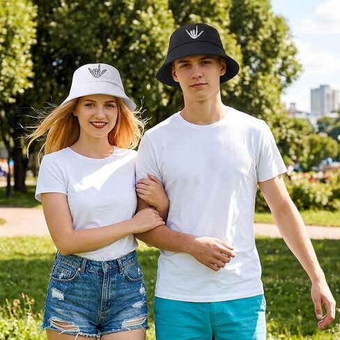 2 Pack Skull Bucket Hat for Men Women, Cotton Skeleton Hand Fisherman Hat, Foldable Black White Summer Travel Sun Hat in Saudi Arabia