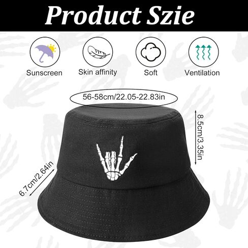 2 Pack Skull Bucket Hat for Men Women, Cotton Skeleton Hand Fisherman Hat, Foldable Black White Summer Travel Sun Hat in Saudi Arabia