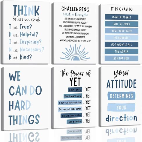 Kids Affirmation Wall Decor,Affirmation Art Prints Nursery Pictures,Boho Classroom Decor,Blue Inspirational Quotes Posters for Classroom Playroom Decor,Home Office Decor,Set of 6(8"X10"inch,Unframed). in Saudi Arabia