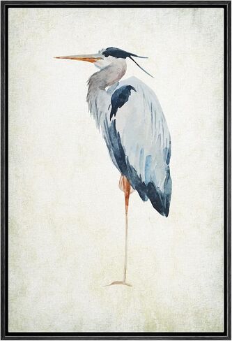 wall26 - Framed Canvas Wall Art - Heron Bird - Wild Animal- Gallery Wrap Modern Home Art | Ready to Hang - 16"x24" Black in Saudi Arabia