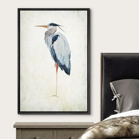 wall26 - Framed Canvas Wall Art - Heron Bird - Wild Animal- Gallery Wrap Modern Home Art | Ready to Hang - 16"x24" Black in Saudi Arabia