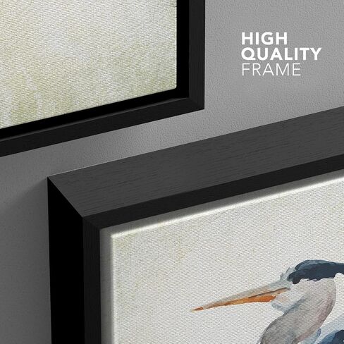 wall26 - Framed Canvas Wall Art - Heron Bird - Wild Animal- Gallery Wrap Modern Home Art | Ready to Hang - 16"x24" Black in Saudi Arabia