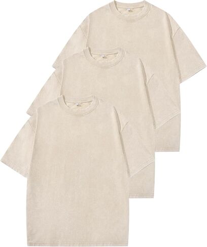 Little Beauty 3 Pack Oversized Tshirts for Men Vintage Washed Cotton T-Shirts Unisex Casual Streetwear Baggy Basic Tee in Saudi Arabia