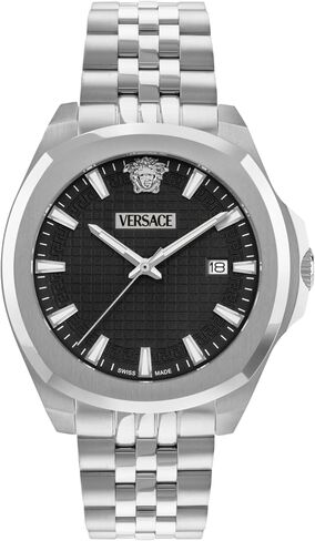 Versace Luxury Collection Luxury Mens Watch Timepieces with a Silver Bracelet Featuring a Stainless Steel Case and a Black Dial in Kuwait