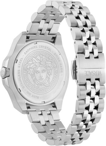 Versace Luxury Collection Luxury Mens Watch Timepieces with a Silver Bracelet Featuring a Stainless Steel Case and a Black Dial in Kuwait