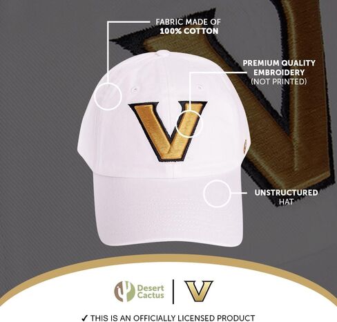 Desert Cactus Vanderbilt University Baseball Hat Commodores VU Brimmed Embroirderd Hats Cap Adjustable Cloth Strap Adult (Style A1) Black in Saudi Arabia