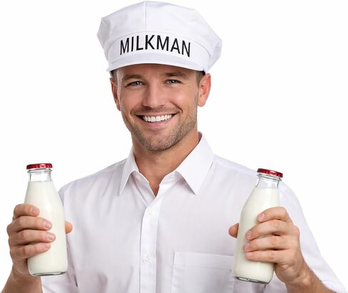 Milkman Hat | Retro Milk Delivery Hat | Milk Man Cap | Classic Dairy Delivery Driver Hats | Milkman Costume Accessories | 1950s Retro Costume Accessory | Delivery Man Costume | White | 4" X 10" in Saudi Arabia