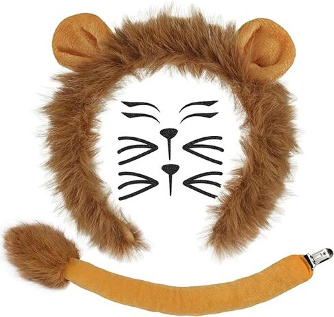 3PCS Lion Costume Accessories Set, Lion Ears Headband Tail and Glitter Face Stickers for Women Halloween Party Cosplay Dress Up in Saudi Arabia